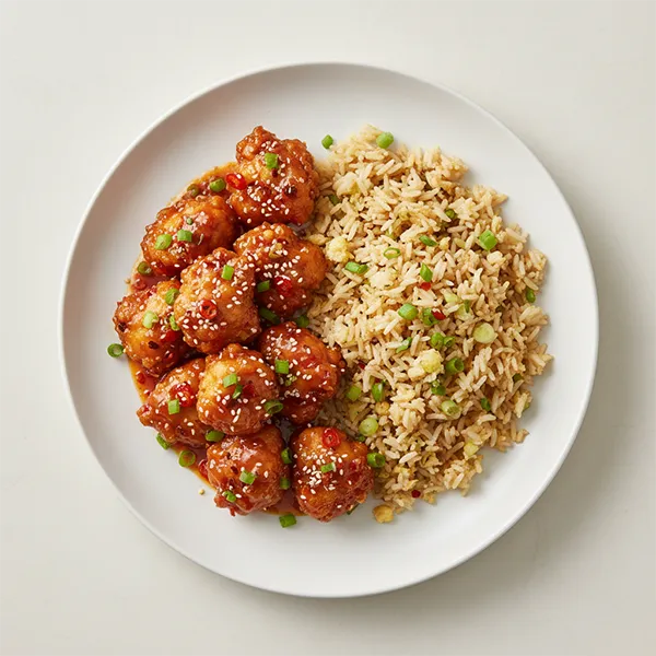 Honey chilli Chicken with Garlic Scallion fried rice